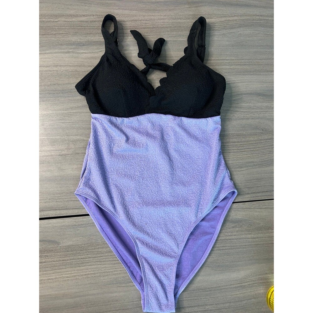 Women’s One Piece Black and Purple Swimsuit Size Xl